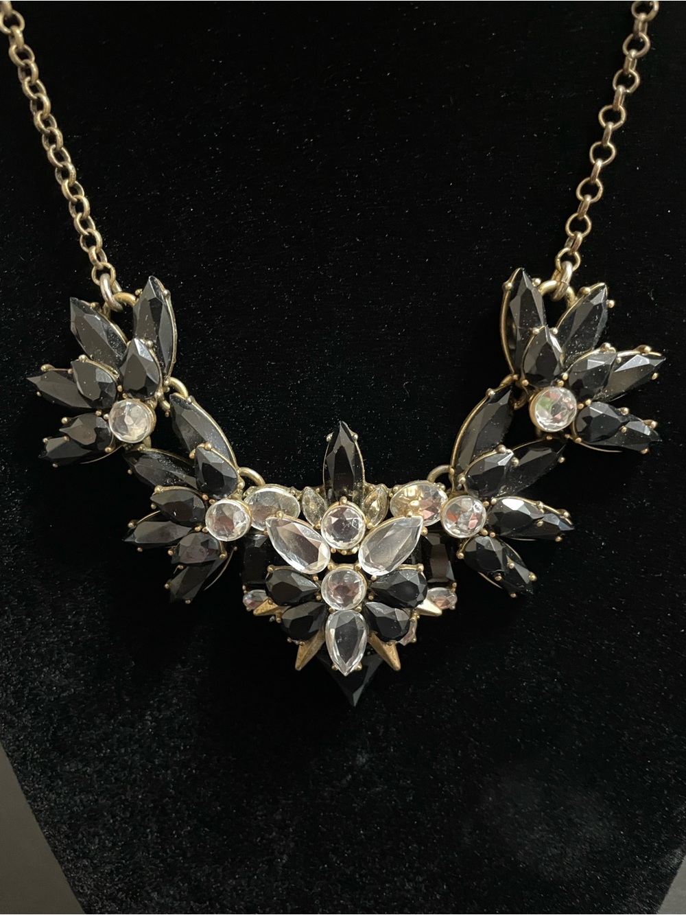 J. Crew Black and Clear Crystal Floral Statement Necklace